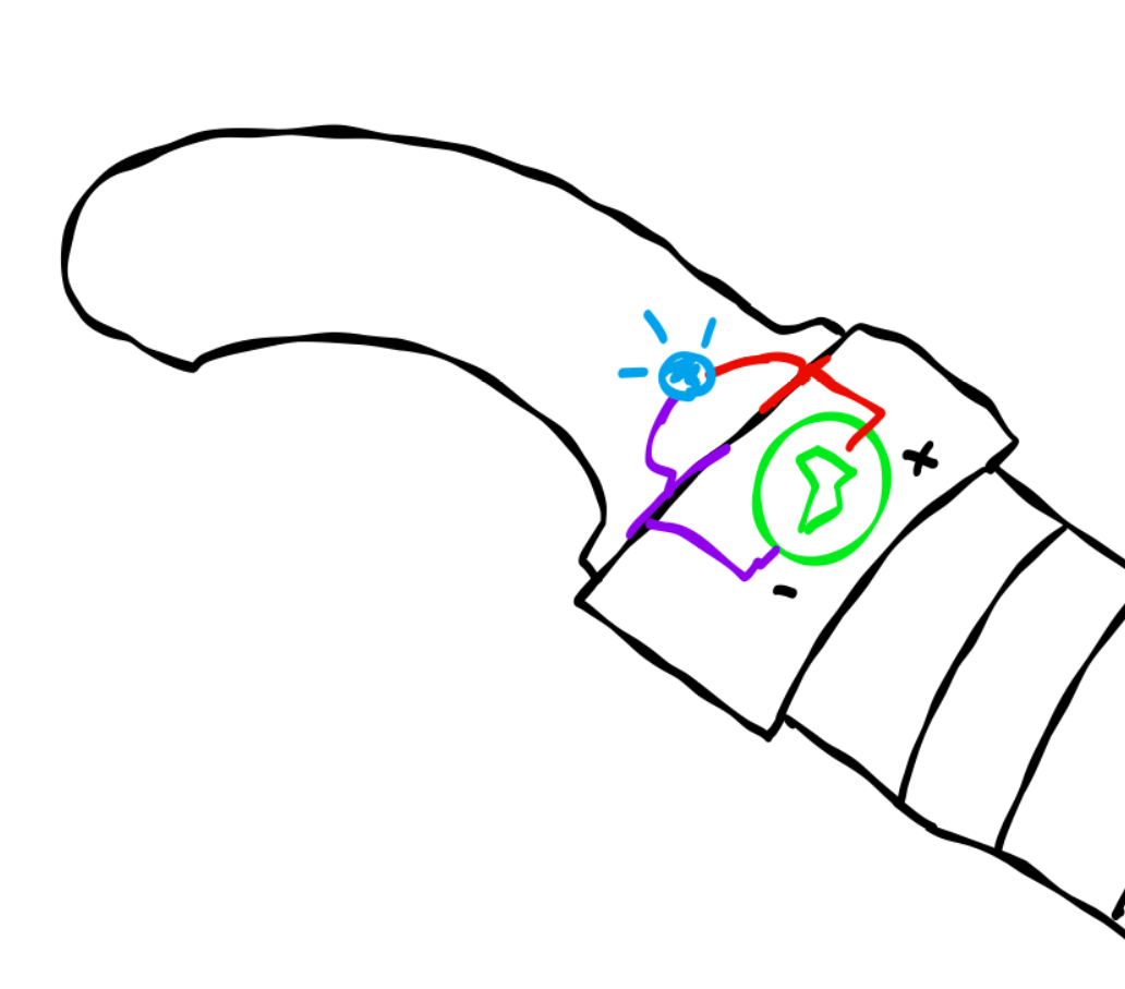 Using my cosplay knife, I imagined how a circuit would work to shine an LED when the sword is sheathed completely.